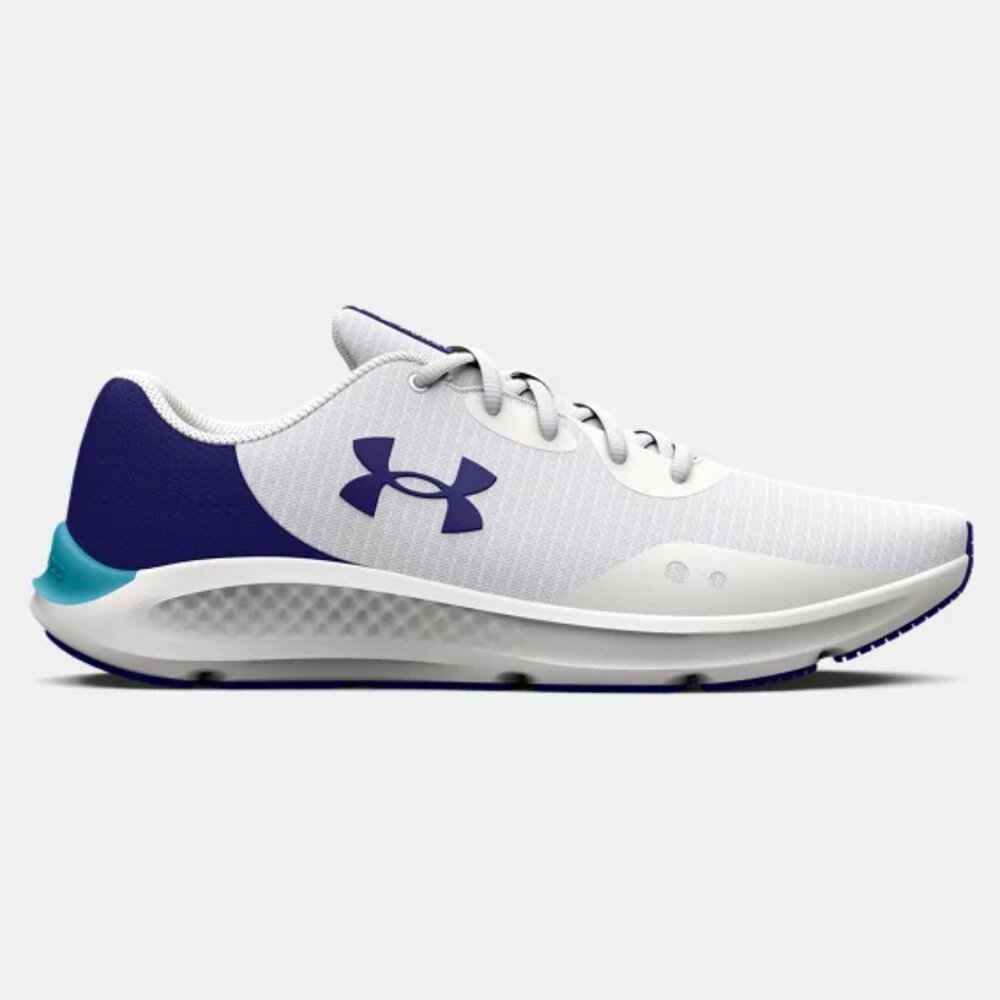 Under Armour Charged Pursuit 3 White Sonar Blue Men Running Shoes 3025424-103